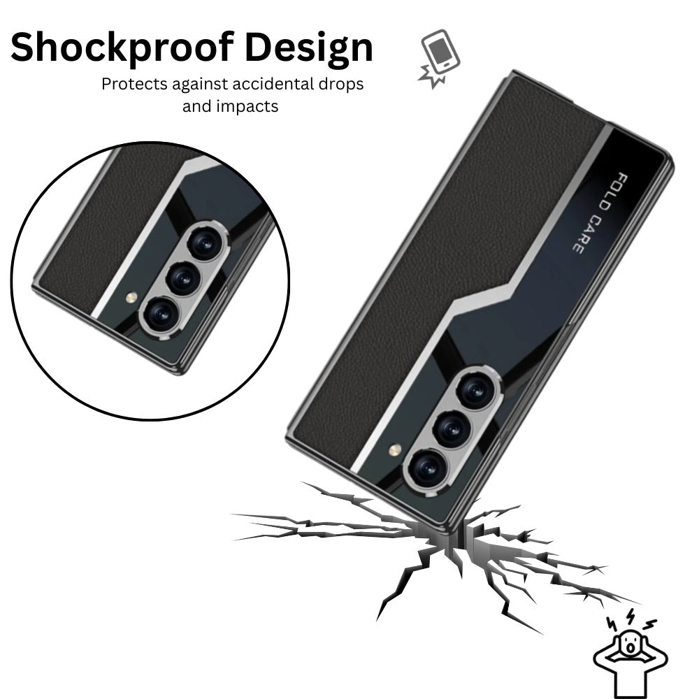 Galaxy Z Fold Series Classic Plain Leather Leather Craft Case