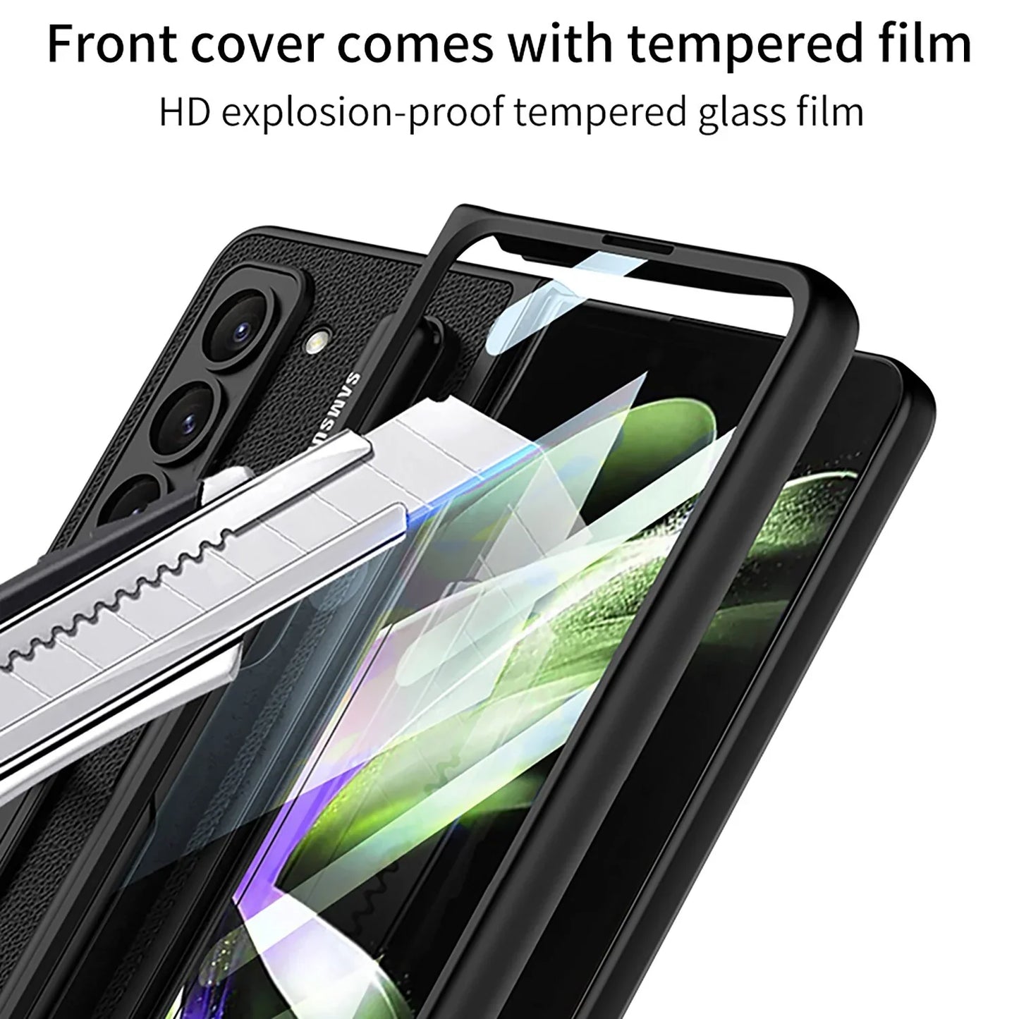 Leather Case With Bracket & Pen Slot For Galaxy Z Fold 5