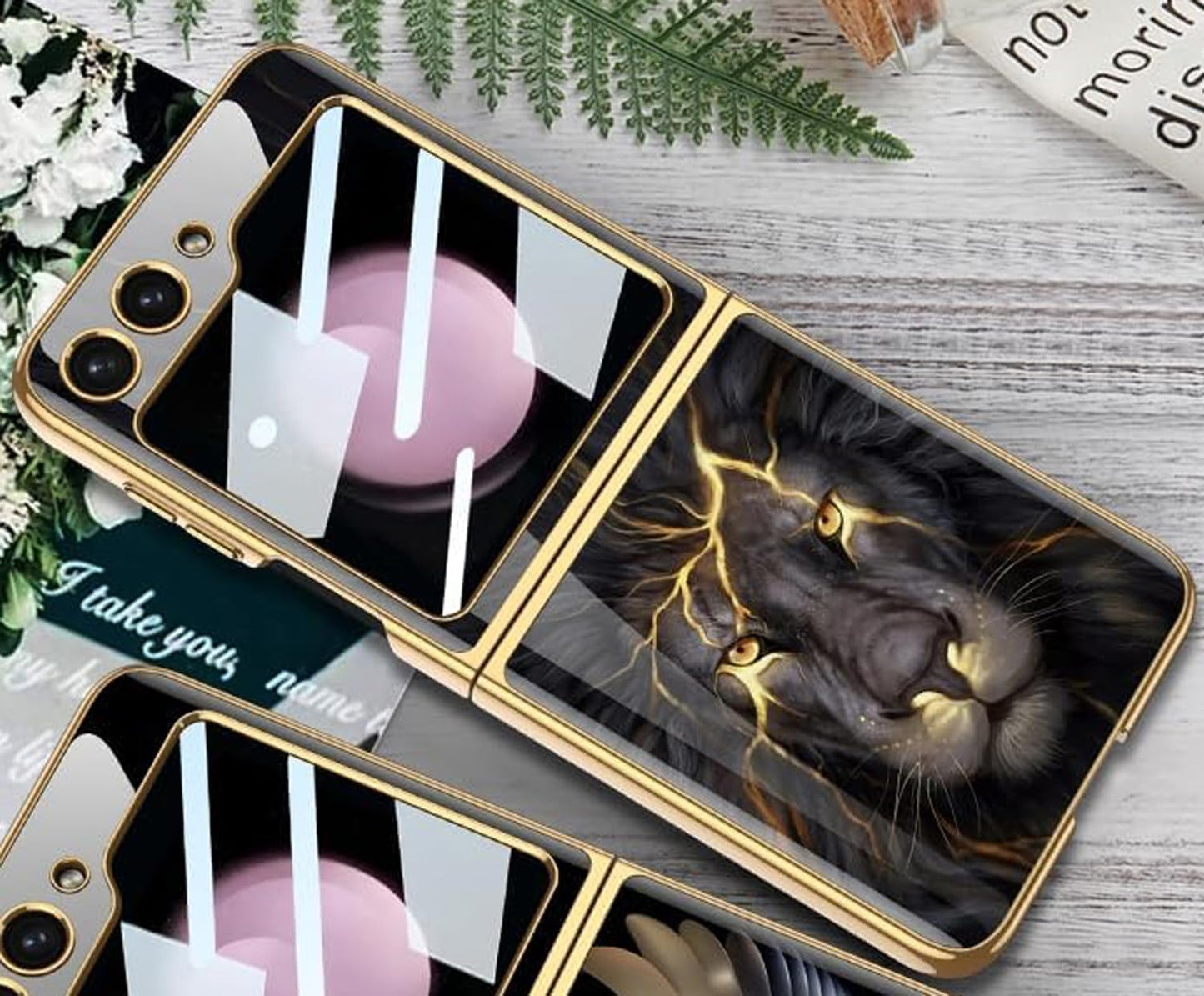 Samsung Galaxy Z Flip 5 Lion Pattern Glass Case