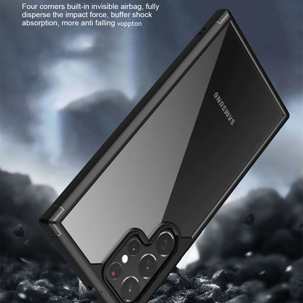 Transparent Shockproof Hard Back Silicone Frame Case For Samsung Galaxy S22 Ultra