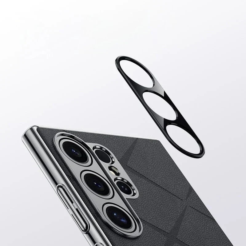 Luxury Plain Leather + Camera Lens Protector Case  - Galaxy S25 Series