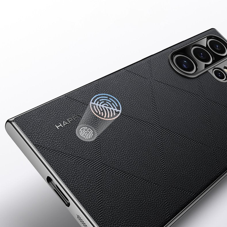 Luxury Plain Leather + Camera Lens Protector Case  - Galaxy S25 Series