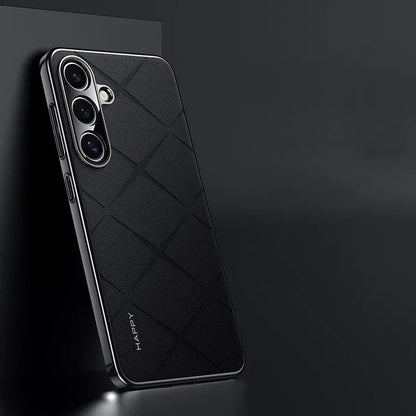 Luxury Plain Leather + Camera Lens Protector Case  - Galaxy S25 Series