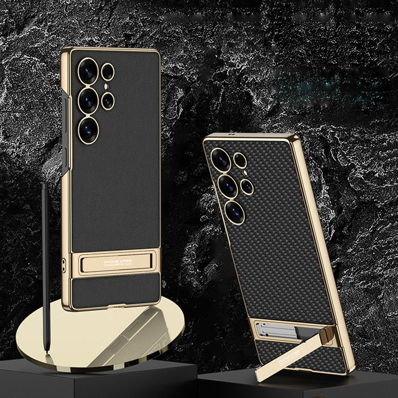 Triumph Electroplating Leather Golden Stand Case - Galaxy S25 Ultra