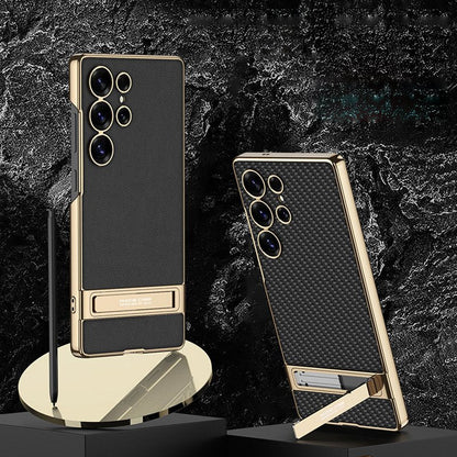 Triumph Electroplating Leather Golden Stand Case - Galaxy S25 Ultra