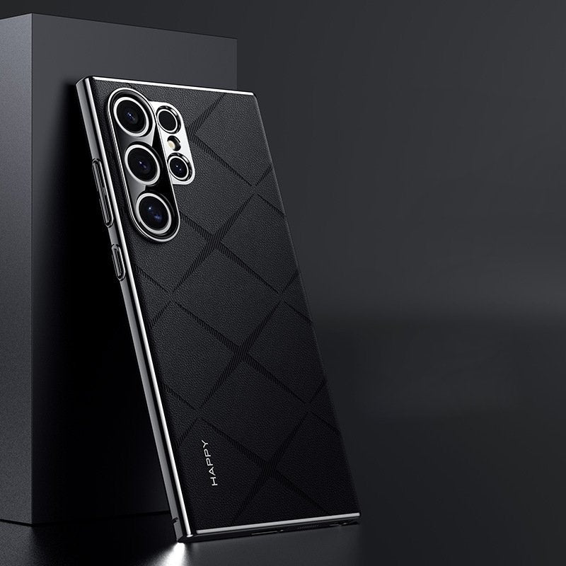 Luxury Plain Leather + Camera Lens Protector Case  - Galaxy S25 Series