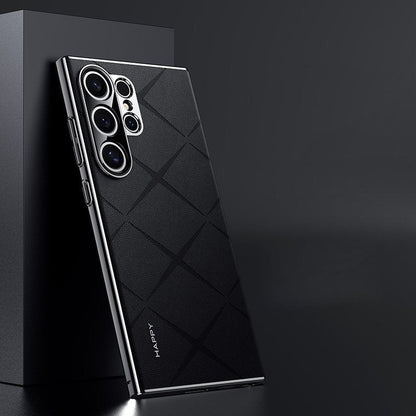 Luxury Plain Leather + Camera Lens Protector Case  - Galaxy S25 Series