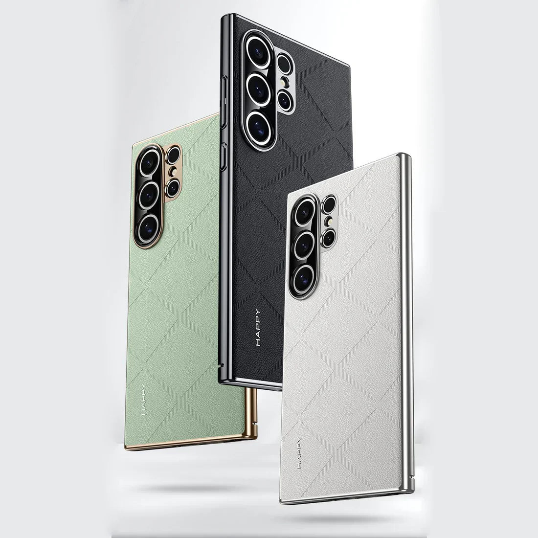 Luxury Plain Leather + Camera Lens Protector Case  - Galaxy S25 Series