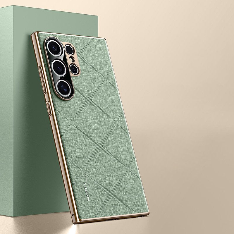 Luxury Plain Leather + Camera Lens Protector Case  - Galaxy S25 Series