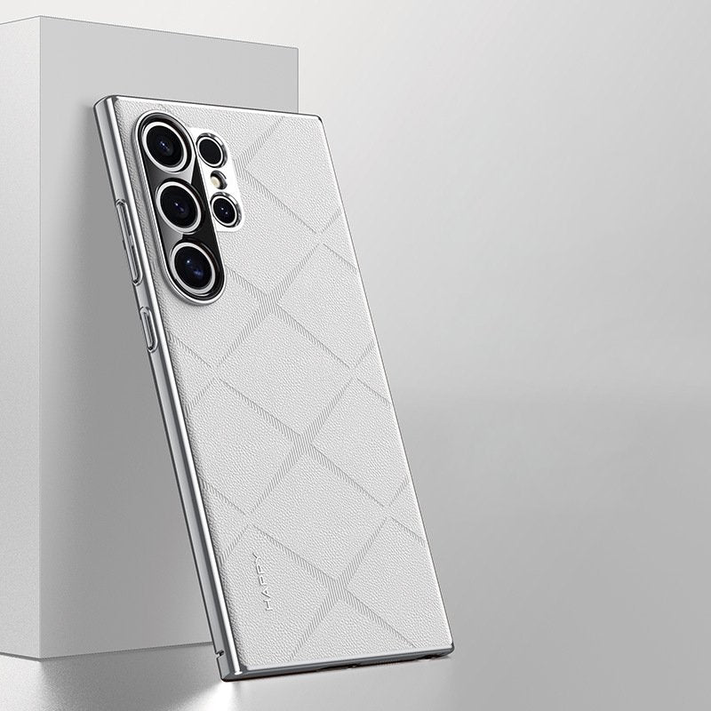 Luxury Plain Leather + Camera Lens Protector Case  - Galaxy S25 Series