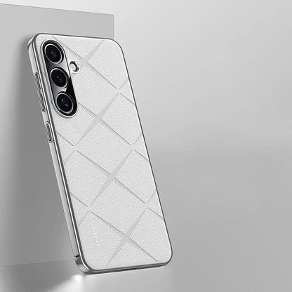 Luxury Plain Leather + Camera Lens Protector Case  - Galaxy S25 Series