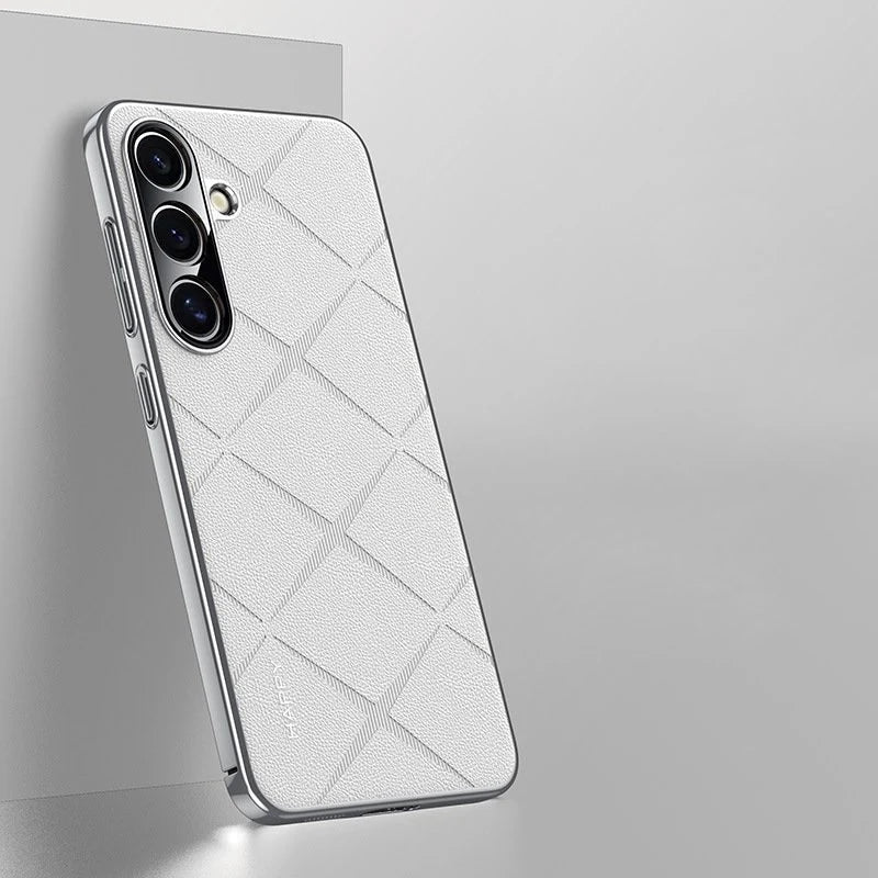 Luxury Plain Leather + Camera Lens Protector Case  - Galaxy S25 Series