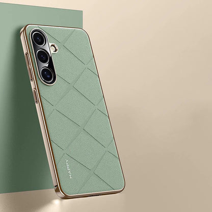 Luxury Plain Leather + Camera Lens Protector Case  - Galaxy S25 Series