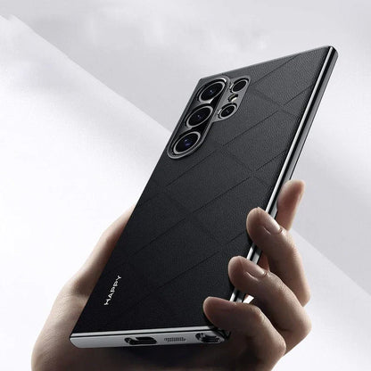 Luxury Plain Leather + Camera Lens Protector Case  - Galaxy S25 Series