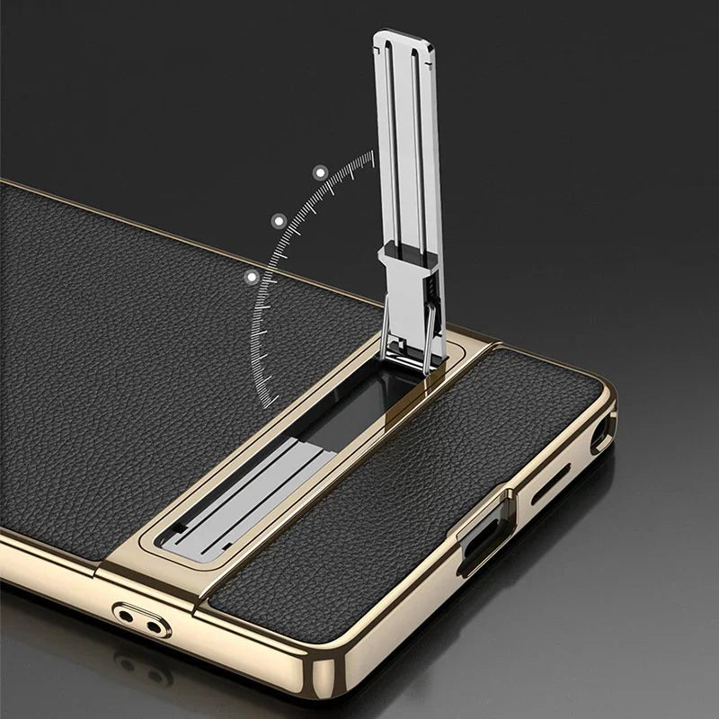 Triumph Electroplating Leather Golden Stand Case - Galaxy S25 Ultra