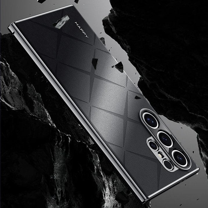 Luxury Plain Leather + Camera Lens Protector Case  - Galaxy S25 Series