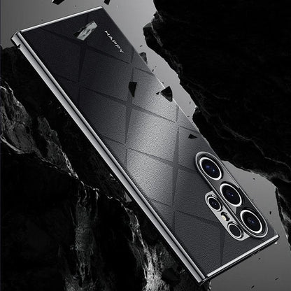 Luxury Plain Leather + Camera Lens Protector Case  - Galaxy S25 Series