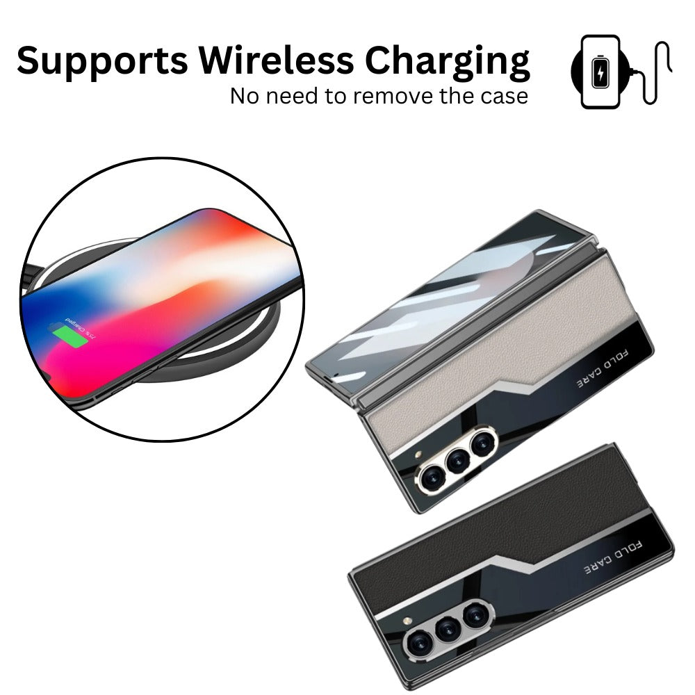 Galaxy Z Fold Series Classic Plain Leather Leather Craft Case