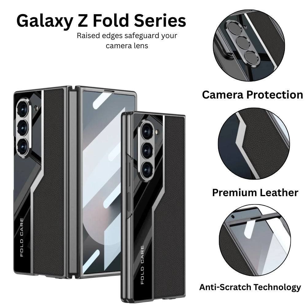 Galaxy Z Fold Series Classic Plain Leather Leather Craft Case