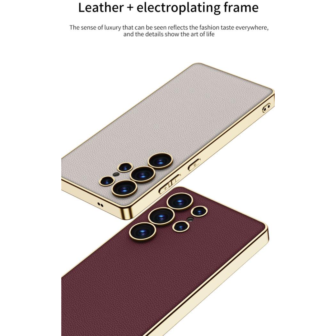 Luxury Leather Golden Boarder Case For Galaxy S25 Ultra