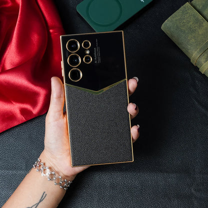 Royal Gold Plated Luxury Leather Case For Galaxy S23 Ultra