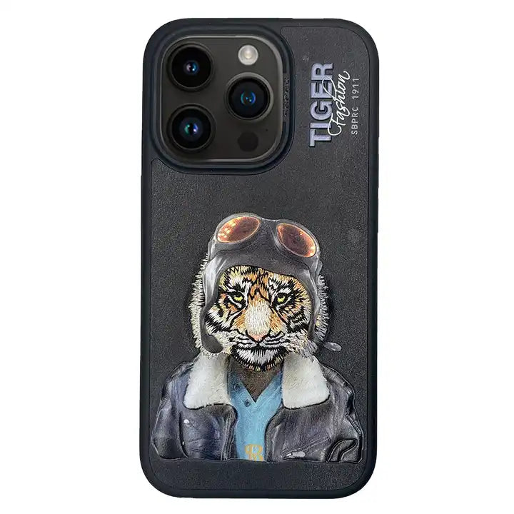 iPhone 15 Series Premium Santa Barbra Savana Designer Tiger Leather Case