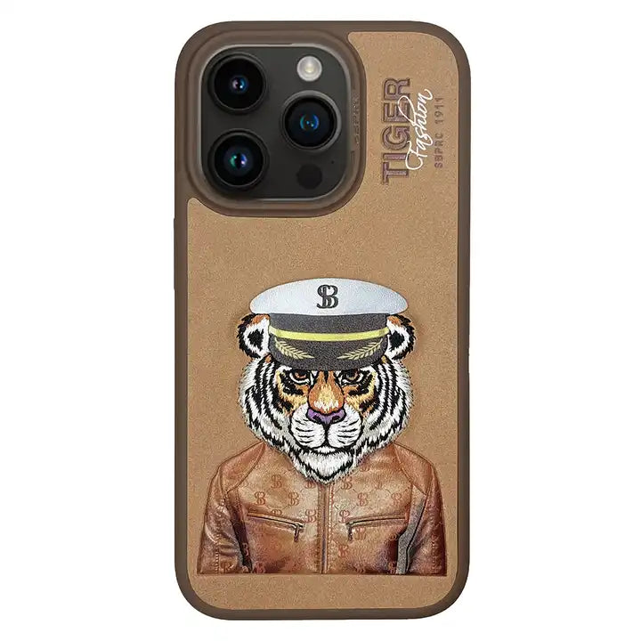 iPhone 15 Series Premium Santa Barbra Savana Designer Tiger Leather Case