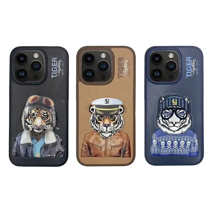 iPhone 15 Series Premium Santa Barbra Savana Designer Tiger Leather Case