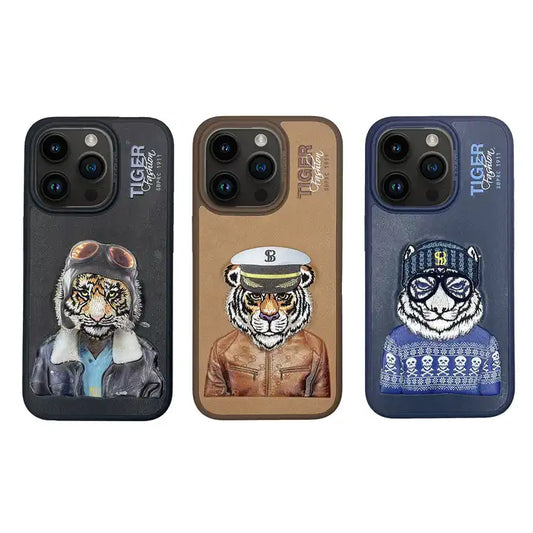 iPhone 15 Series Premium Santa Barbra Savana Designer Tiger Leather Case