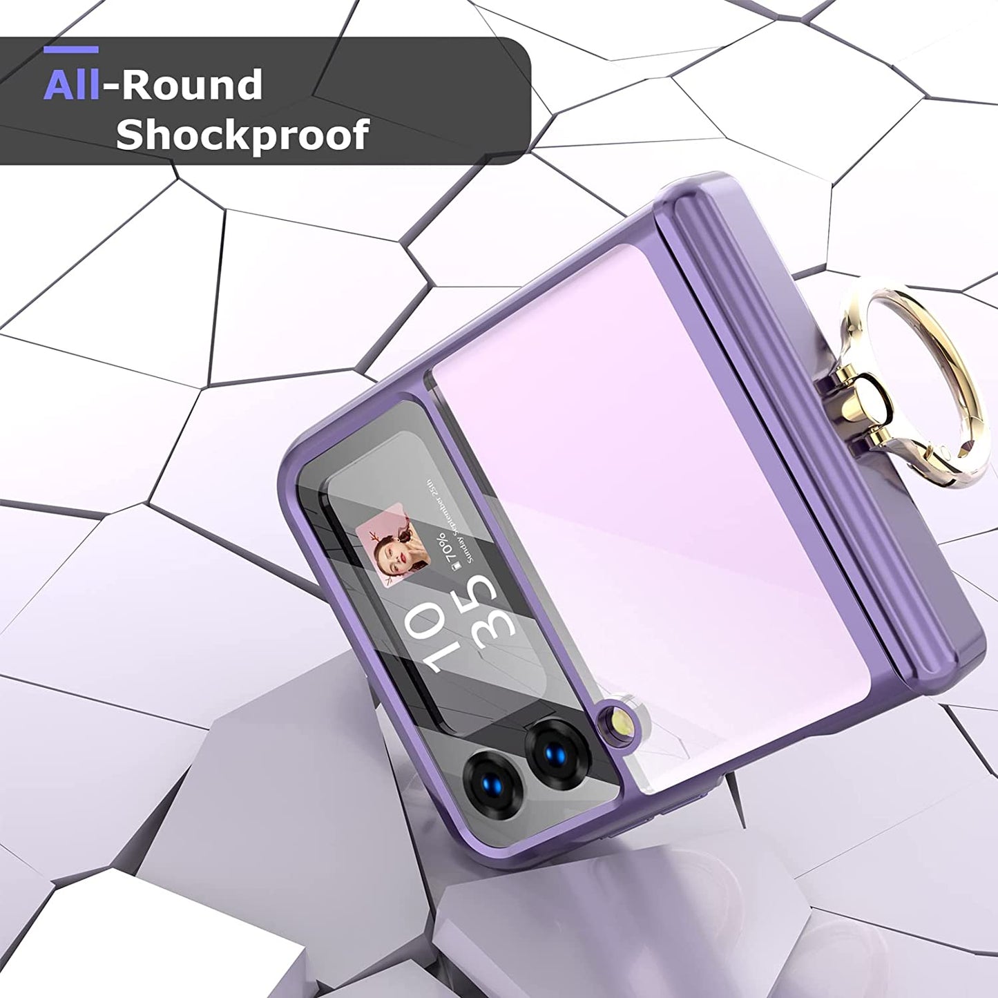 Plating Galaxy Z Flip 4 Case with Luxury Ring, Hing Part and Lens Protector