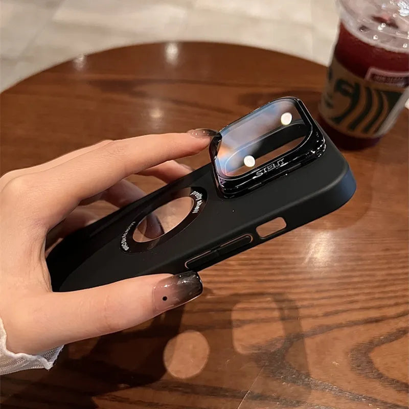 Luxury Camera Protector Stand Case With Logo Cut for iPhone