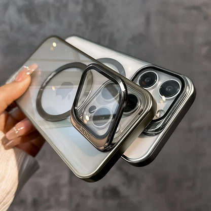 Transparent Lens Magsafe Stand Cover for iPhone Series