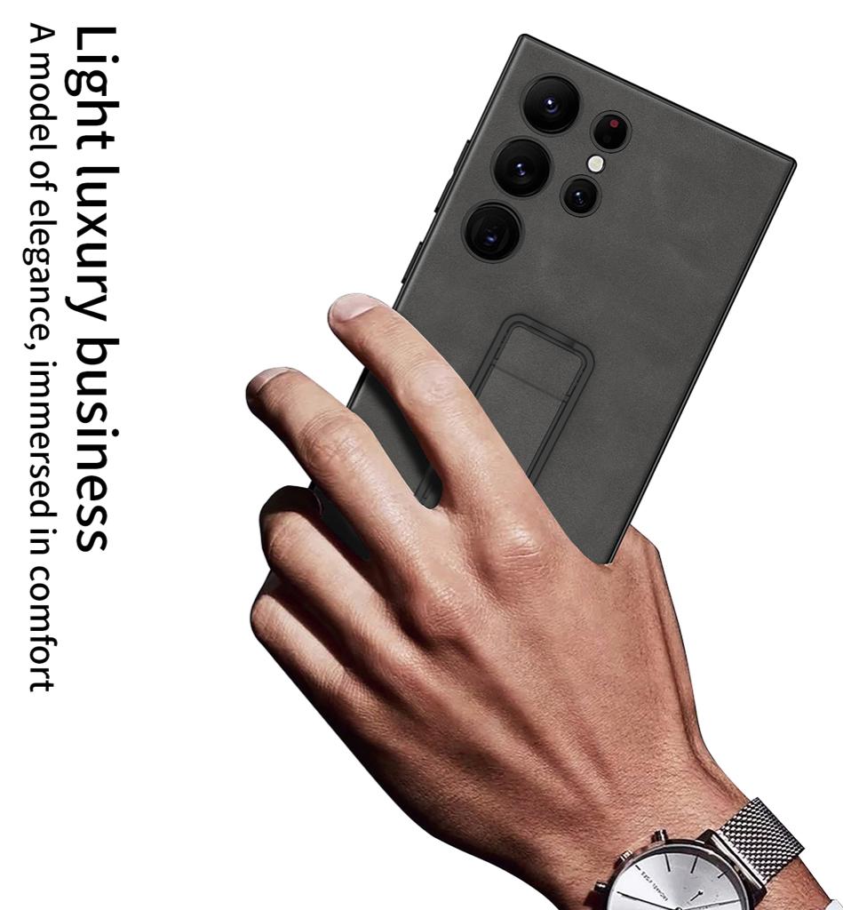 Premium Push-pull Bracket Leather Shell Case For Galaxy S23 Ultra