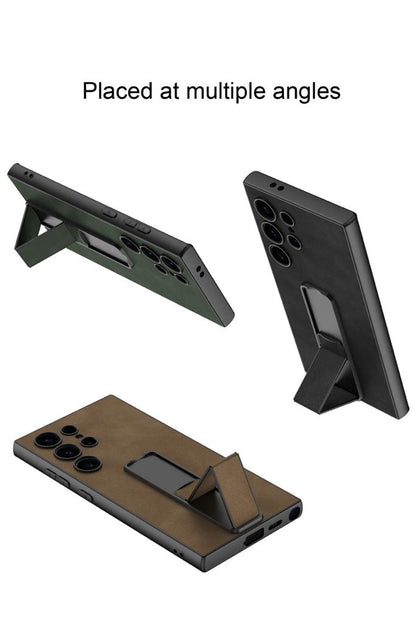 Premium Push-pull Bracket Leather Shell Case For Galaxy S23 Ultra