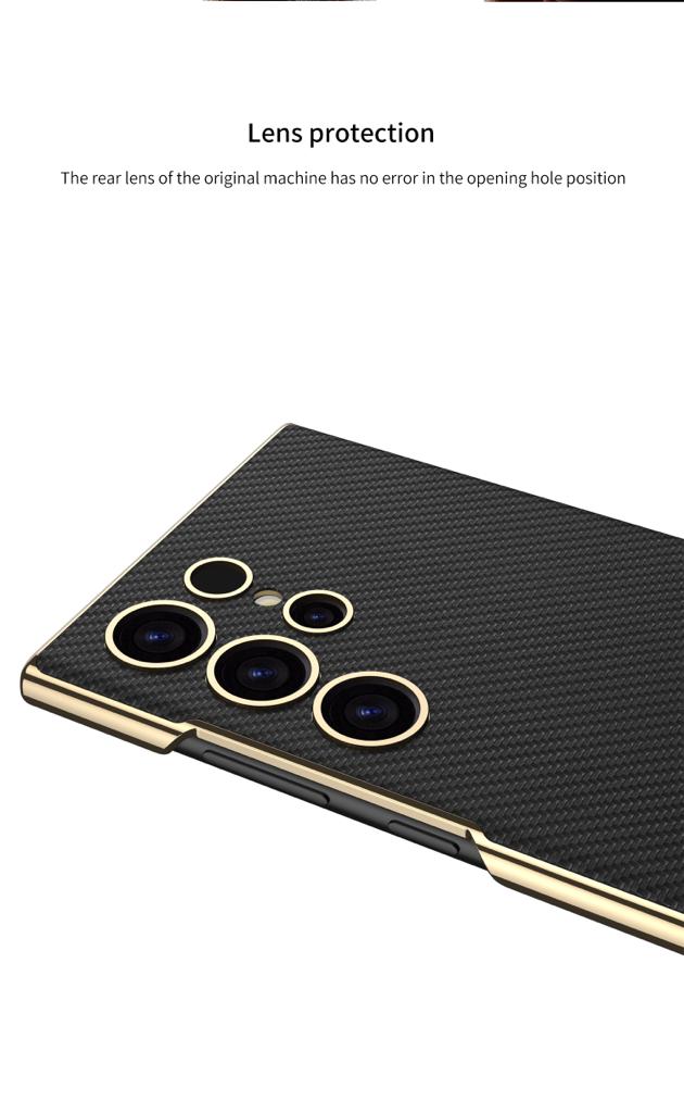 Triumph Electroplating Leather Golden Stand Case For Galaxy S23 Ultra