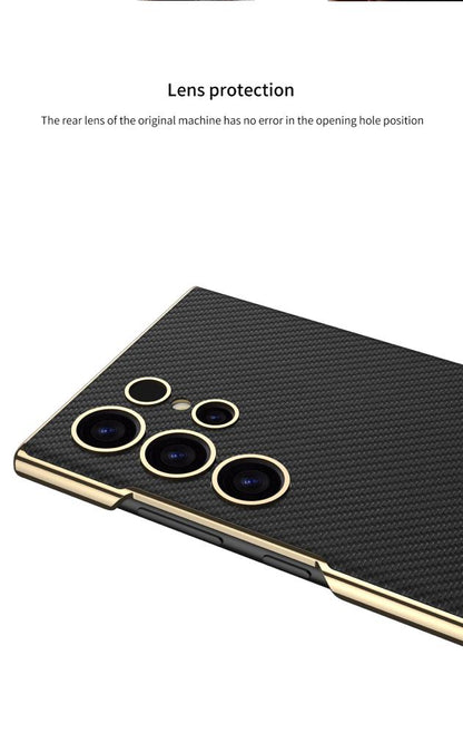 Triumph Electroplating Leather Golden Stand Case For Galaxy S23 Ultra