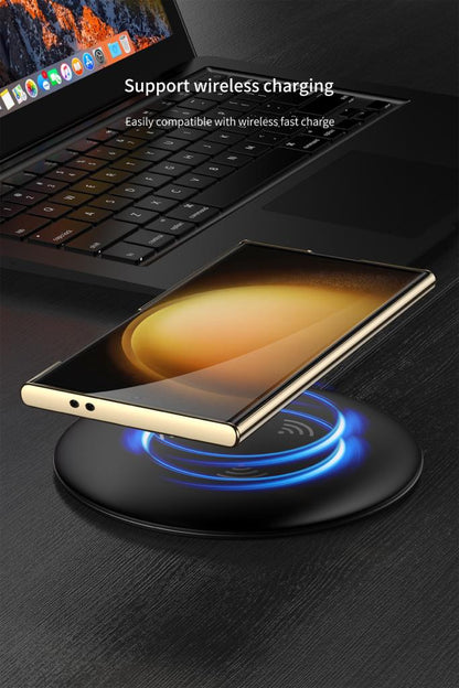 Triumph Electroplating Leather Golden Stand Case For Galaxy S23 Ultra