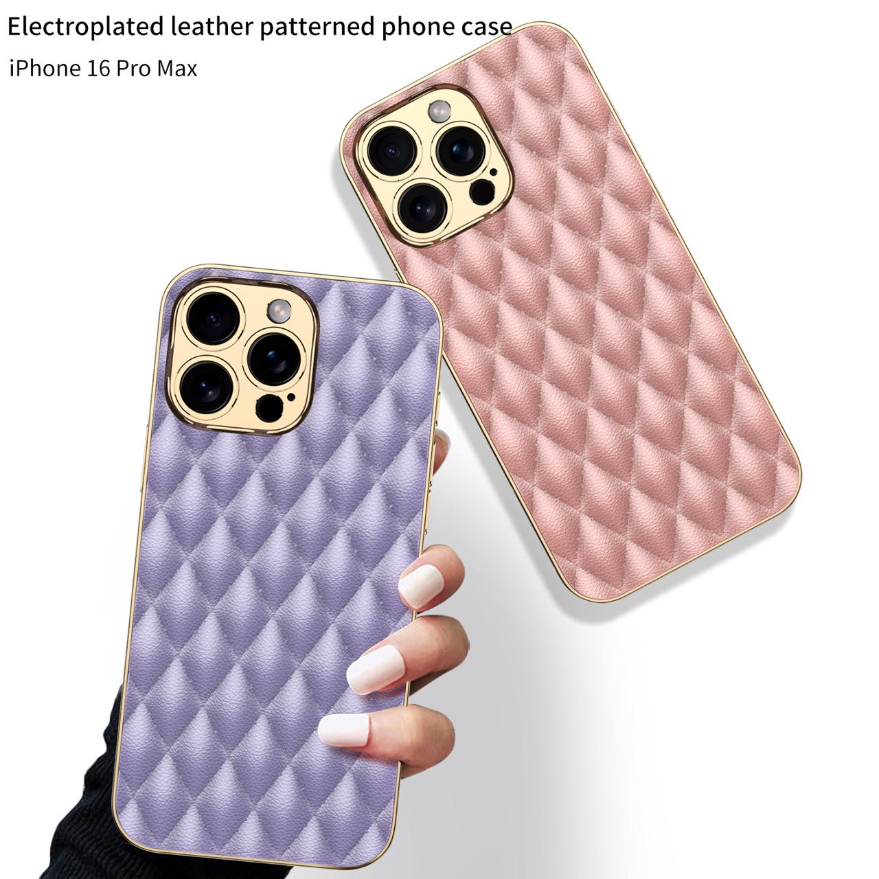 Electroplated Rhombus Pattern Leather Phone Case- iPhone