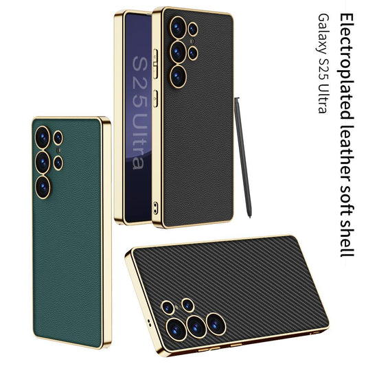 Luxury Leather Golden Boarder Case For Galaxy S25 Ultra