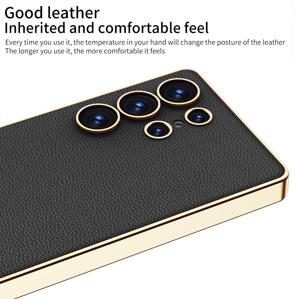 Luxury Leather Golden Boarder Case For Galaxy S25 Ultra