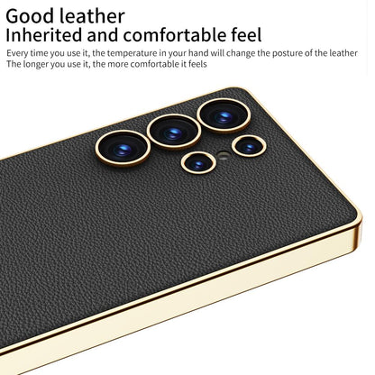 Luxury Leather Golden Boarder Case For Galaxy S25 Ultra