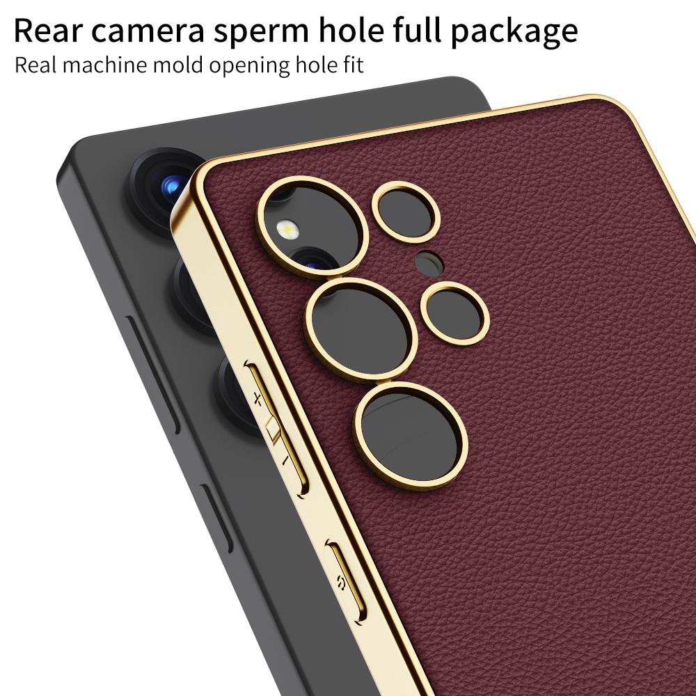 Luxury Leather Golden Boarder Case For Galaxy S25 Ultra