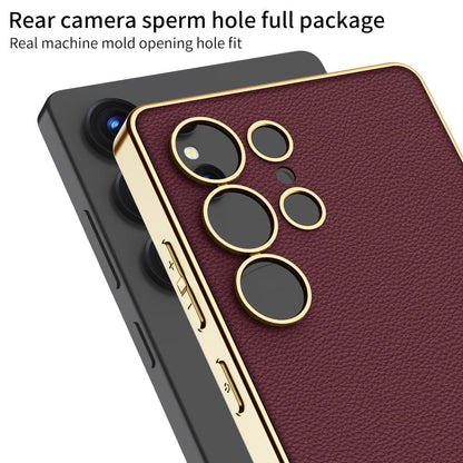 Luxury Leather Golden Boarder Case For Galaxy S25 Ultra