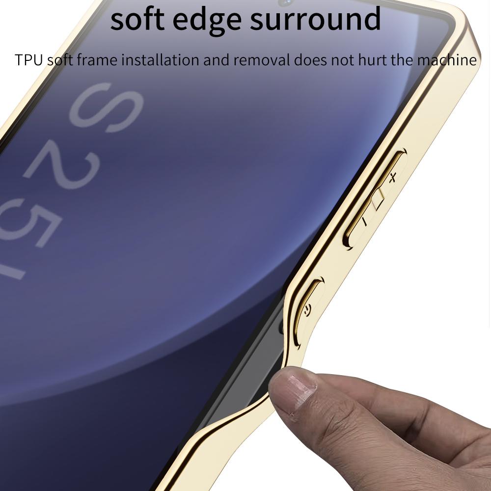 Luxury Leather Golden Boarder Case For Galaxy S25 Ultra