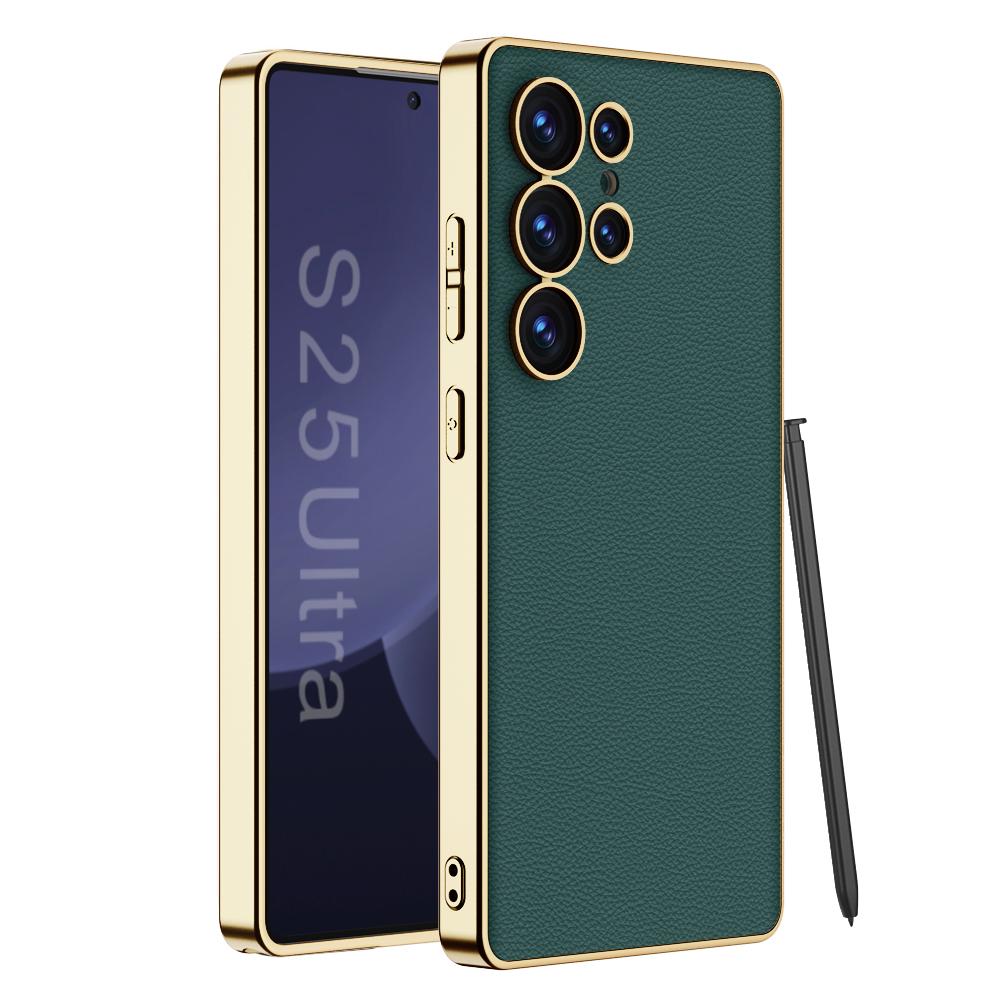 Luxury Leather Golden Boarder Case For Galaxy S25 Ultra