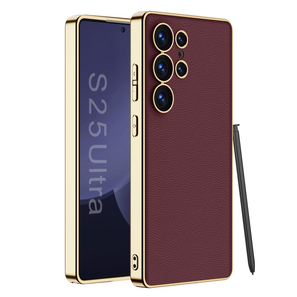 Luxury Leather Golden Boarder Case For Galaxy S25 Ultra