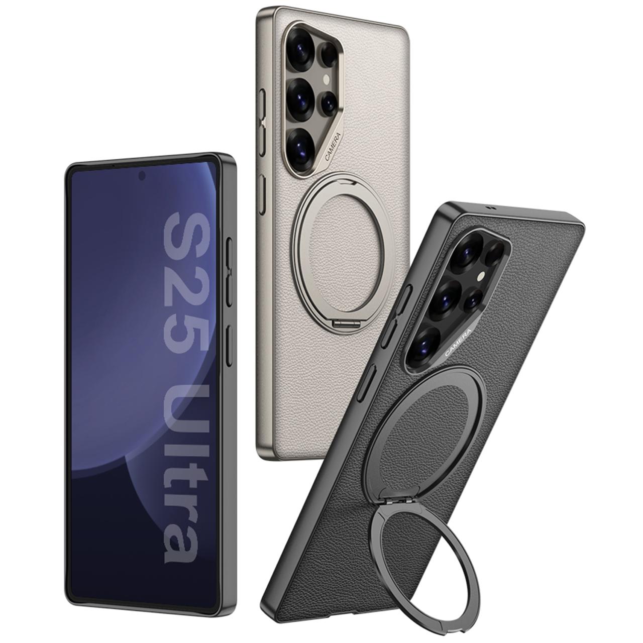 Galaxy S25 Ultra Matte Leather Grip MagSafe Kickstand Case