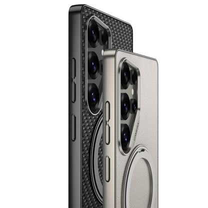 Galaxy S25 Ultra Matte Leather Grip MagSafe Kickstand Case