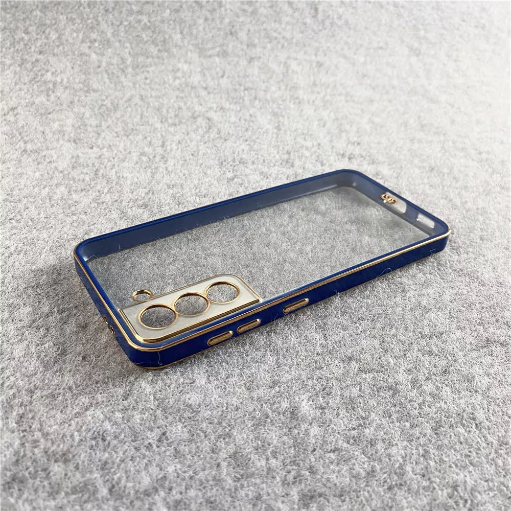 Premium Chrome Plating Square Soft Silicone Clear Transparent Back Cover Case For Samsung S21