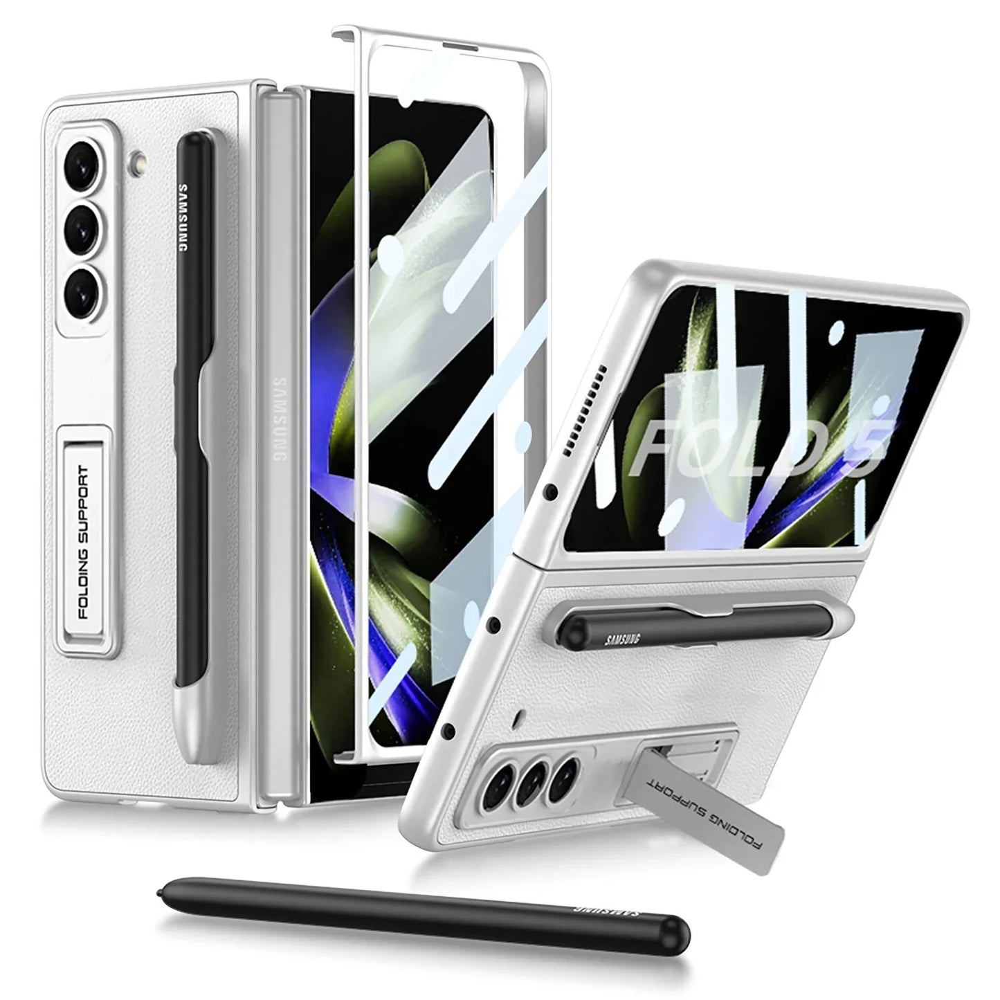 Leather Case With Bracket & Pen Slot For Galaxy Z Fold 5